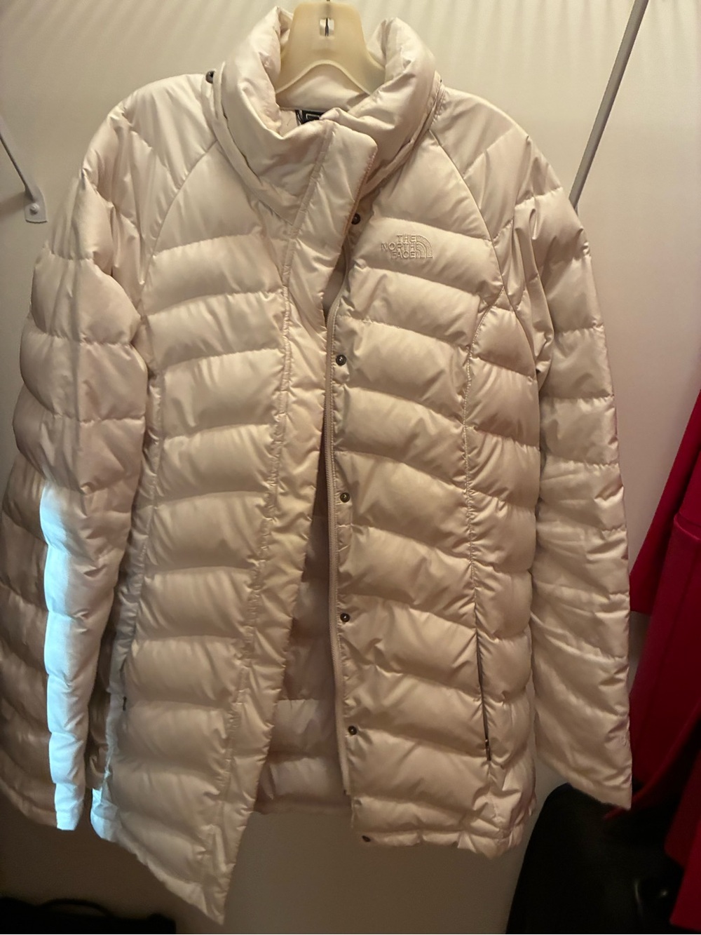 The North Face Women’s Cream Quilted Down Puffer Jacket with detachable hoodie
